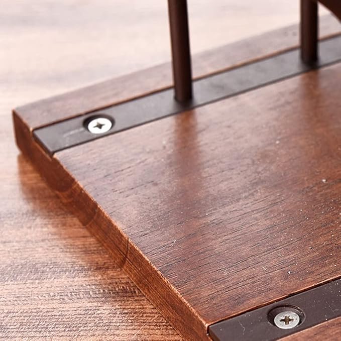 Suport pentru 6 sticle de vin, design modern, lemn natural si otel, 32.5 x 16 x 30 cm