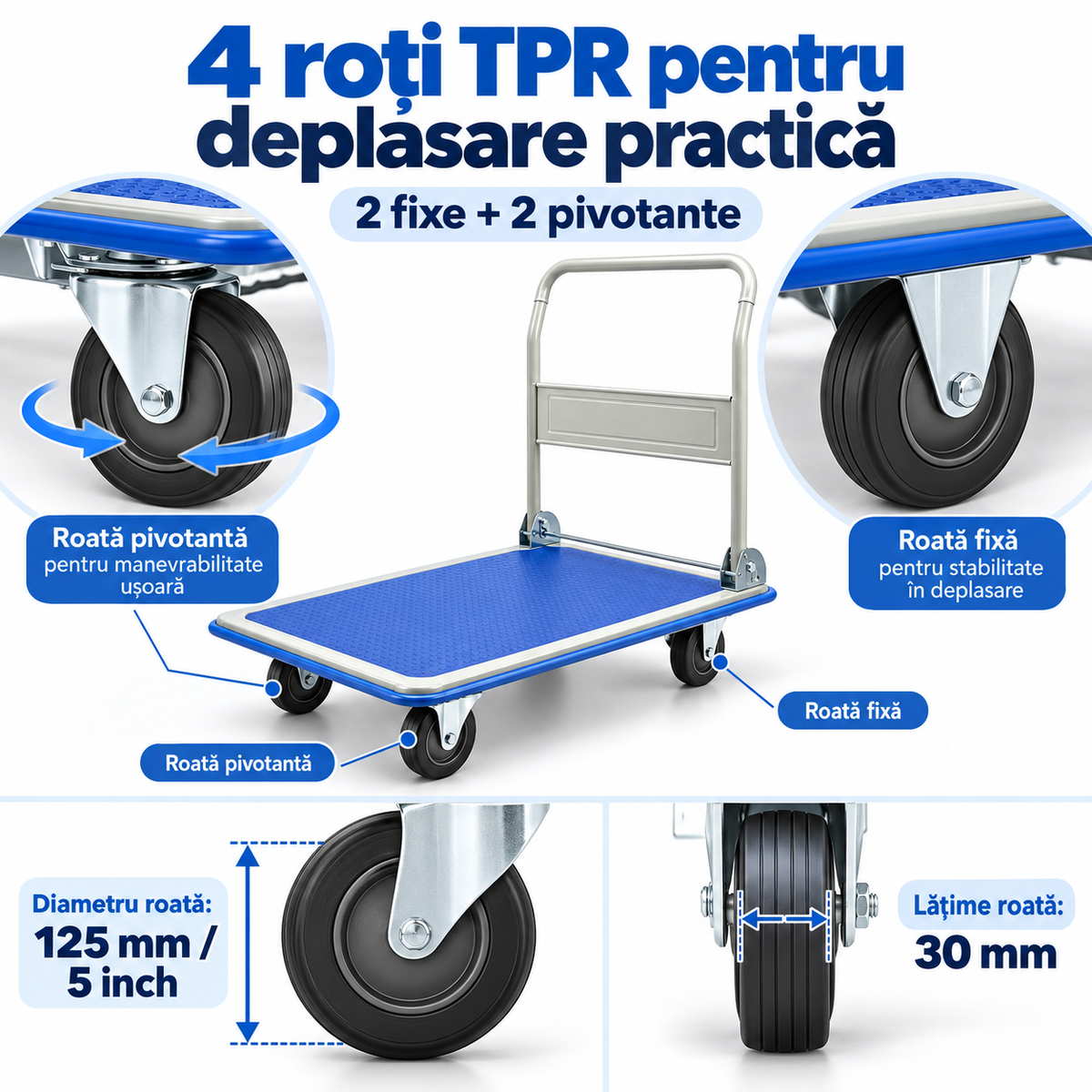 Carucior platforma, pliabil pentru transport marfa, capacitate pana la 300 kg