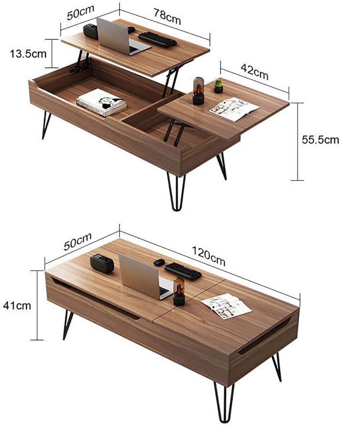 Masa de cafea inteligenta cu blat rabatabil Lift & Lounge, 120x50x55 cm