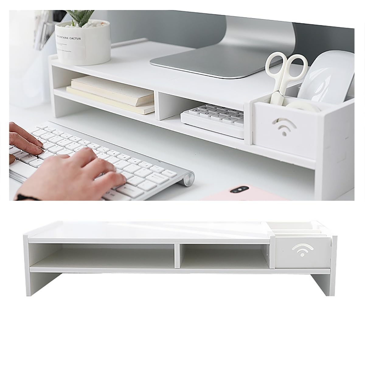 Suport pentru monitor cu 2 niveluri, 49 × 20,4 × 10 cm, alb