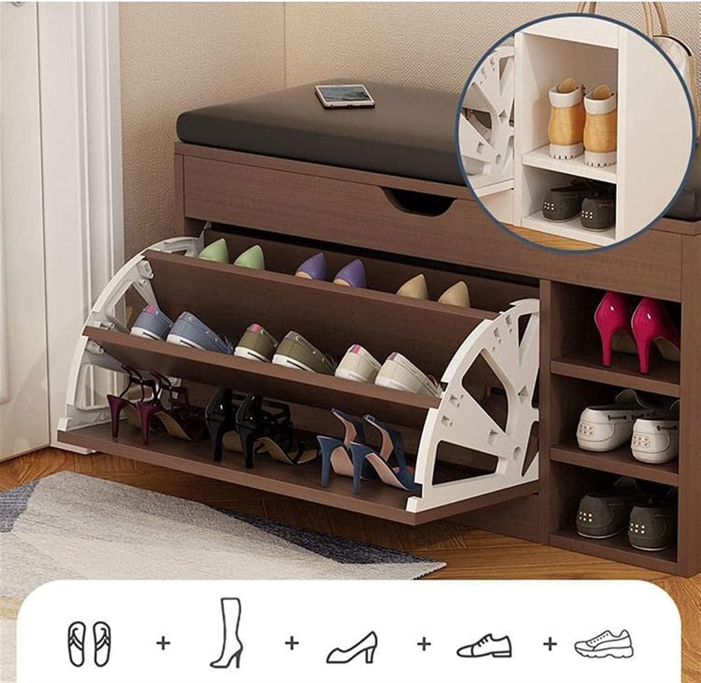 RESIGILAT - Dulap pentru pantofi tip bancheta, 100 x 34 x 51 cm, Alb/Maro