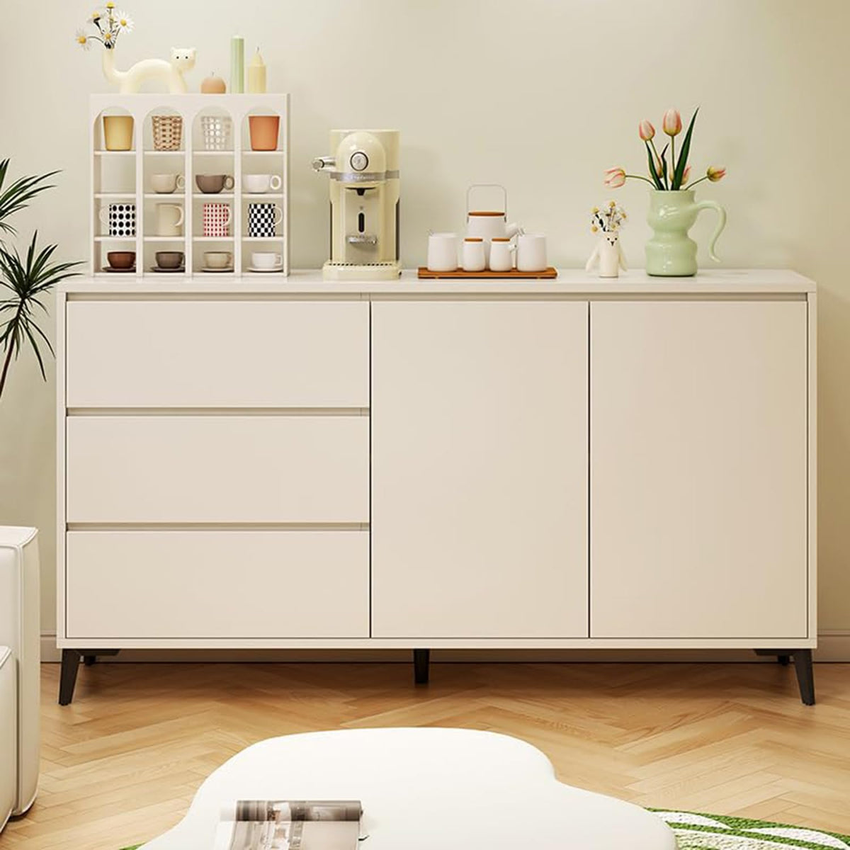 Comoda moderna si simpla cu 3 sertare si 2 usi, MDF, 140x40x75cm