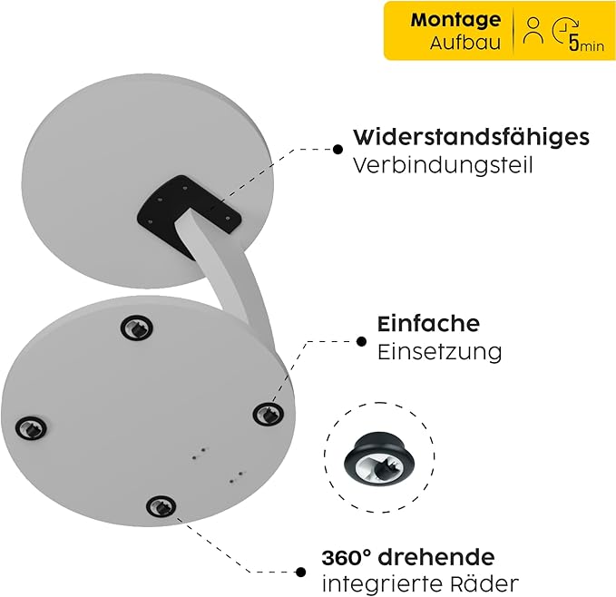 Masuta de cafea rotunda cu roti, din PAL melaminat – 38 cm diametru, 56 cm inaltime