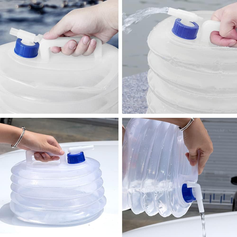 Bidon pliabil pentru camping, transparent, 10L, cu functie de evacuare a apei, portabil