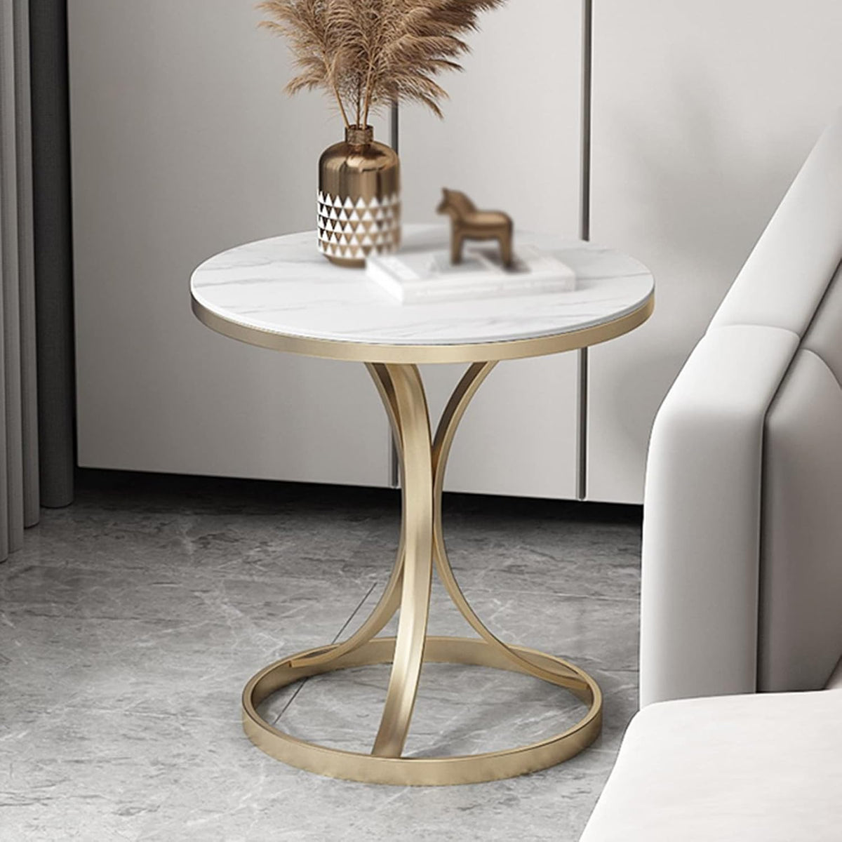 Masa Cafea Alb Auriu cu design minimalist si cadru metalic elegant 55 X 40 cm