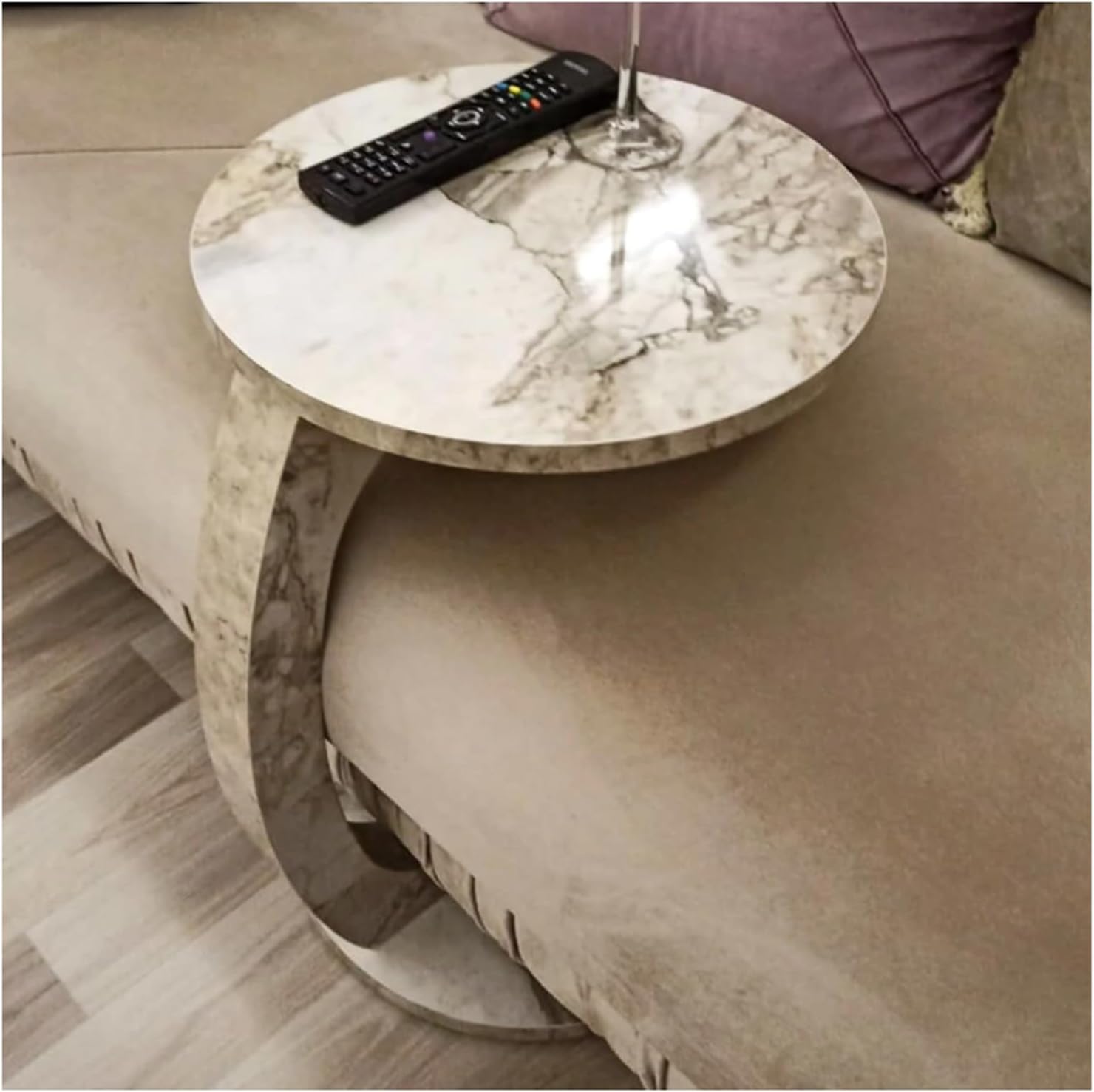 Masuta de cafea rotunda cu roti, din PAL melaminat – 38 cm diametru, 56 cm inaltime