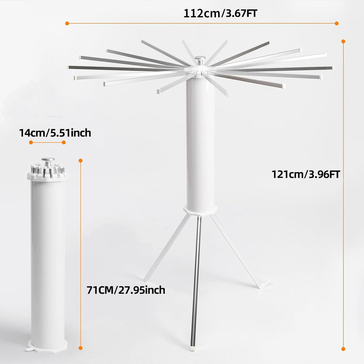 Uscator de rufe tip trepied, pliabil si compact, cu 16 brate rotative, pentru interior si exterior, 125cm