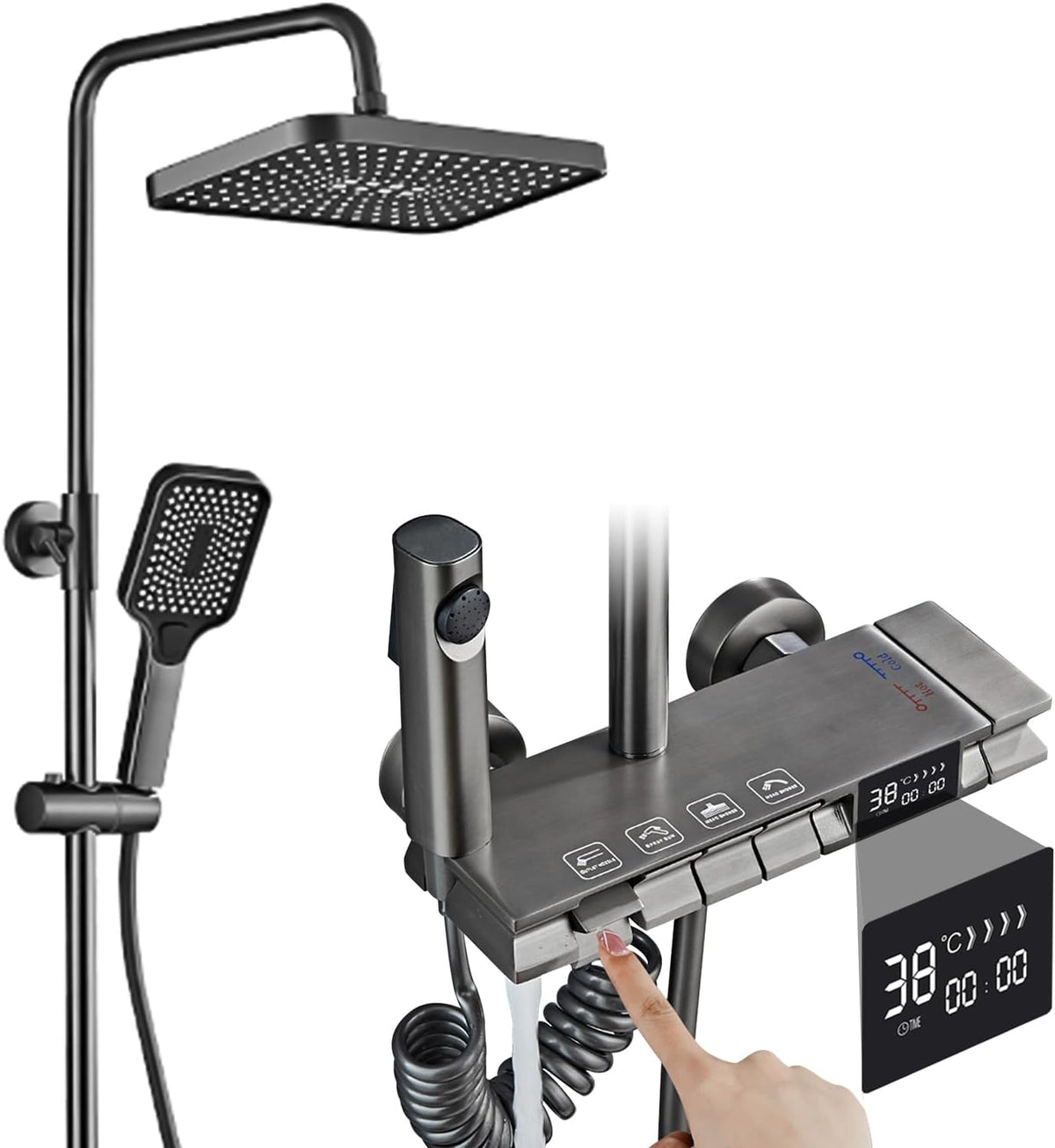 Sistem coloana de dus multifunctional cu afișaj digital, efect de ploaie, taste piano