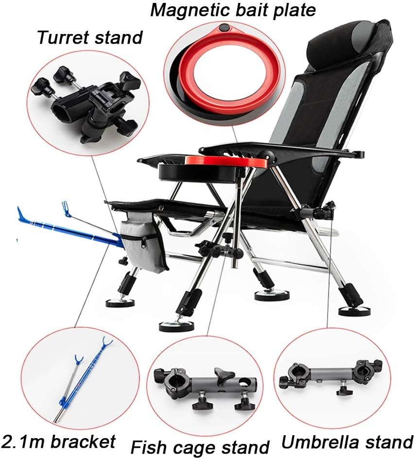 RESIGILAT - Scaun pliabil pentru pescuit cu suport pentru momeala si undite