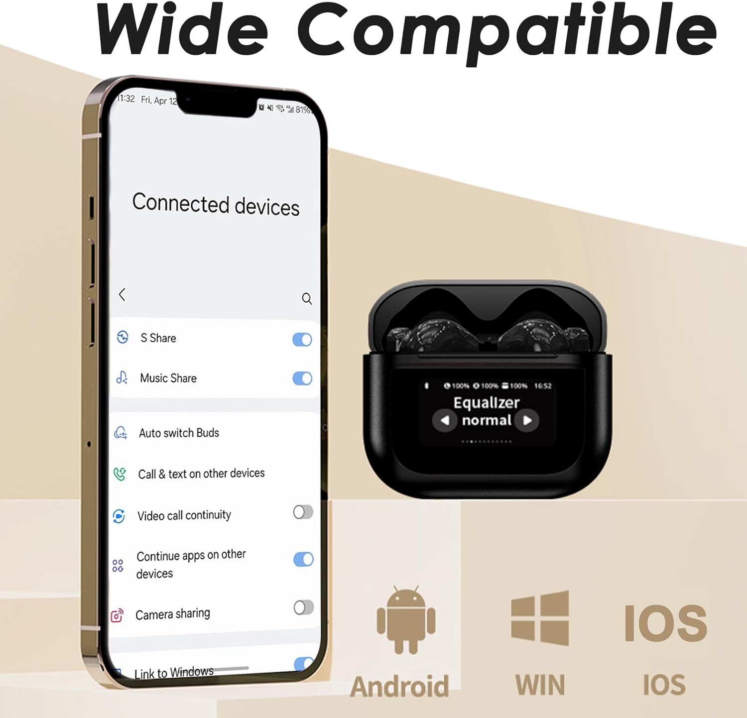 Casti wireless bluetooth A9 pro, cu Touch Screen si Anularea Zgomotului, Bluetooth 5.4,microfon HD, control tactil/touch, rezistente la apa