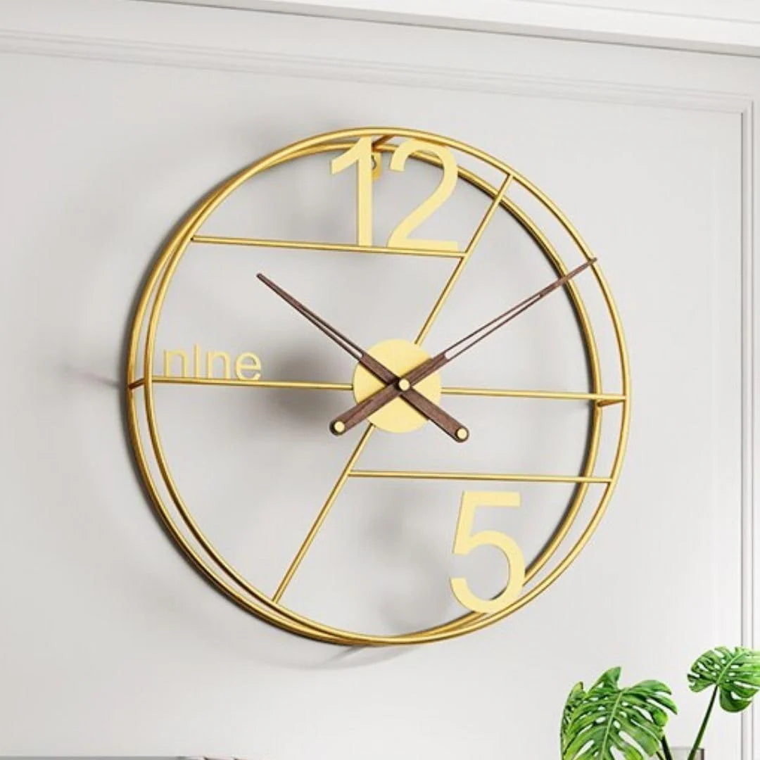 Ceas de perete 60 cm, metal auriu, design elegant, decor lux pentru living, mecanism silentios