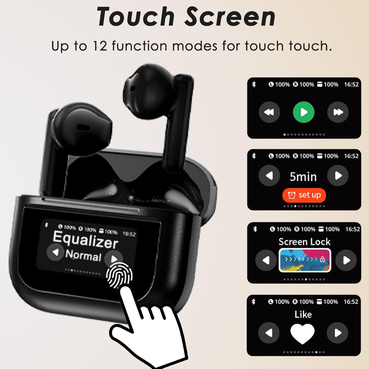 Casti wireless bluetooth A9 pro, cu Touch Screen si Anularea Zgomotului, Bluetooth 5.4,microfon HD, control tactil/touch, rezistente la apa