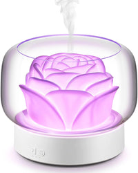 Umidificator pentru camera in forma de trandafir 400ml, lumina de noapte Led in 7 Culori, Alb - imagine 2