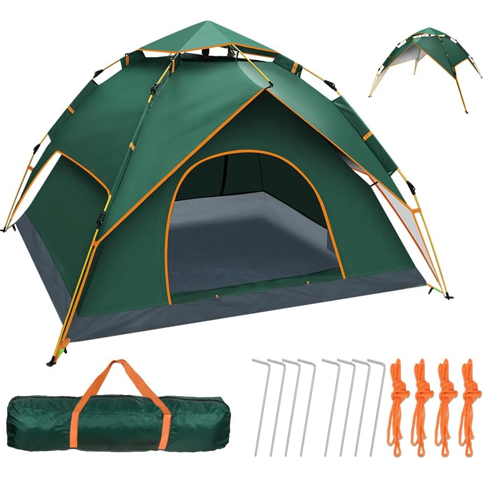 Cort camping 3-4 persoane cu deschidere automata pop-up, impermeabil, protectie UV, 2 usi, 2 moduri instalare