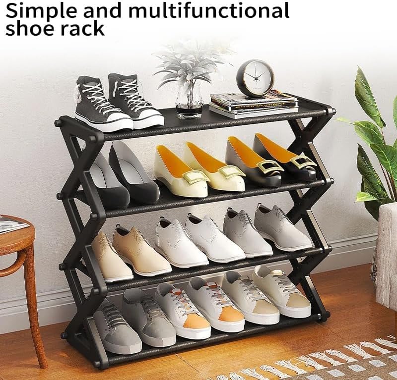 Suport depozitare și organizare pantofi, 4 rafturi, alb, metal și plastic, 58 cm