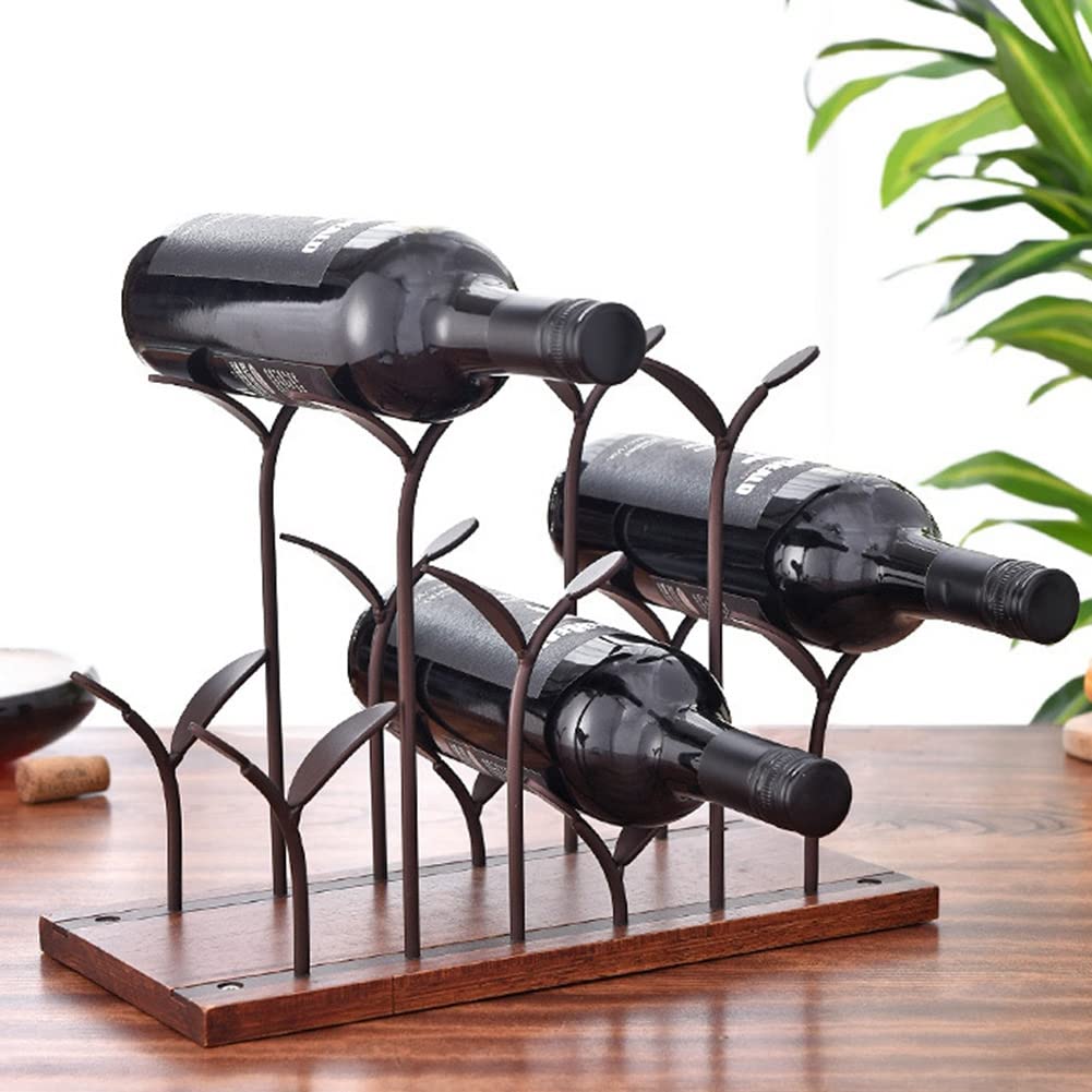 Suport pentru 6 sticle de vin, design modern, lemn natural si otel, 32.5 x 16 x 30 cm