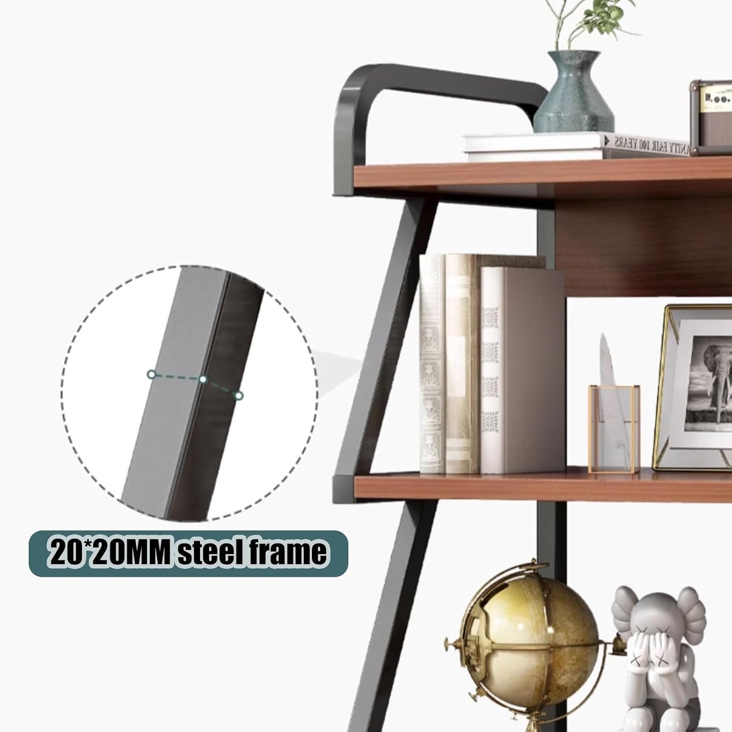 Raft multifunctional cu roti pentru birou, 4 niveluri, cadru metalic, blat MDF, 55x40x131 cm