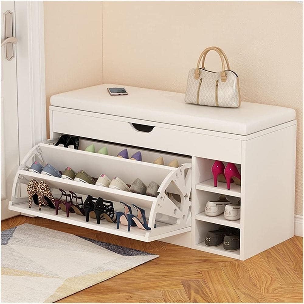RESIGILAT - Dulap pentru pantofi tip bancheta, 100 x 34 x 51 cm, Alb/Maro