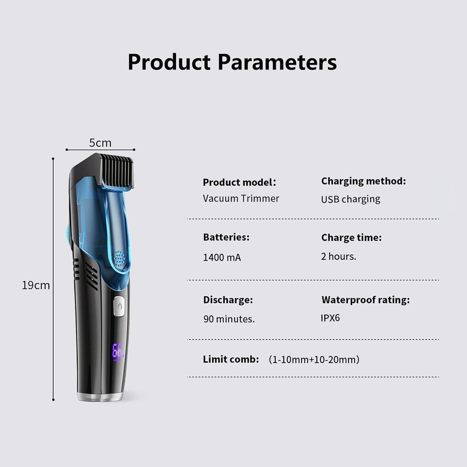 Masina de tuns si aparat de ras  cu sistem vacuum, rezistent la apa IPX6, 20 setări, afisaj LCD, autonomie 90 min