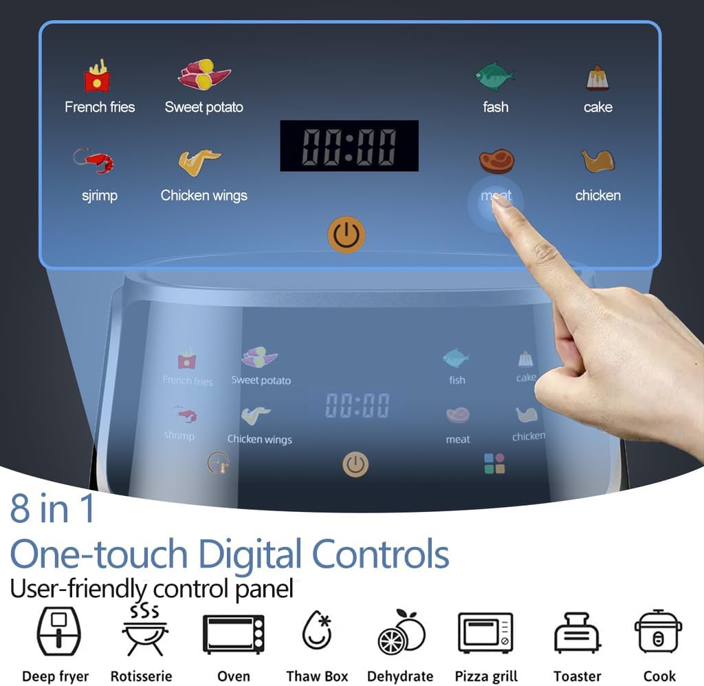 Friteuza cu aer cald, Air Fryer 8L, 2400 W, afisaj digital LCD color, Touch control, otel inoxidabil