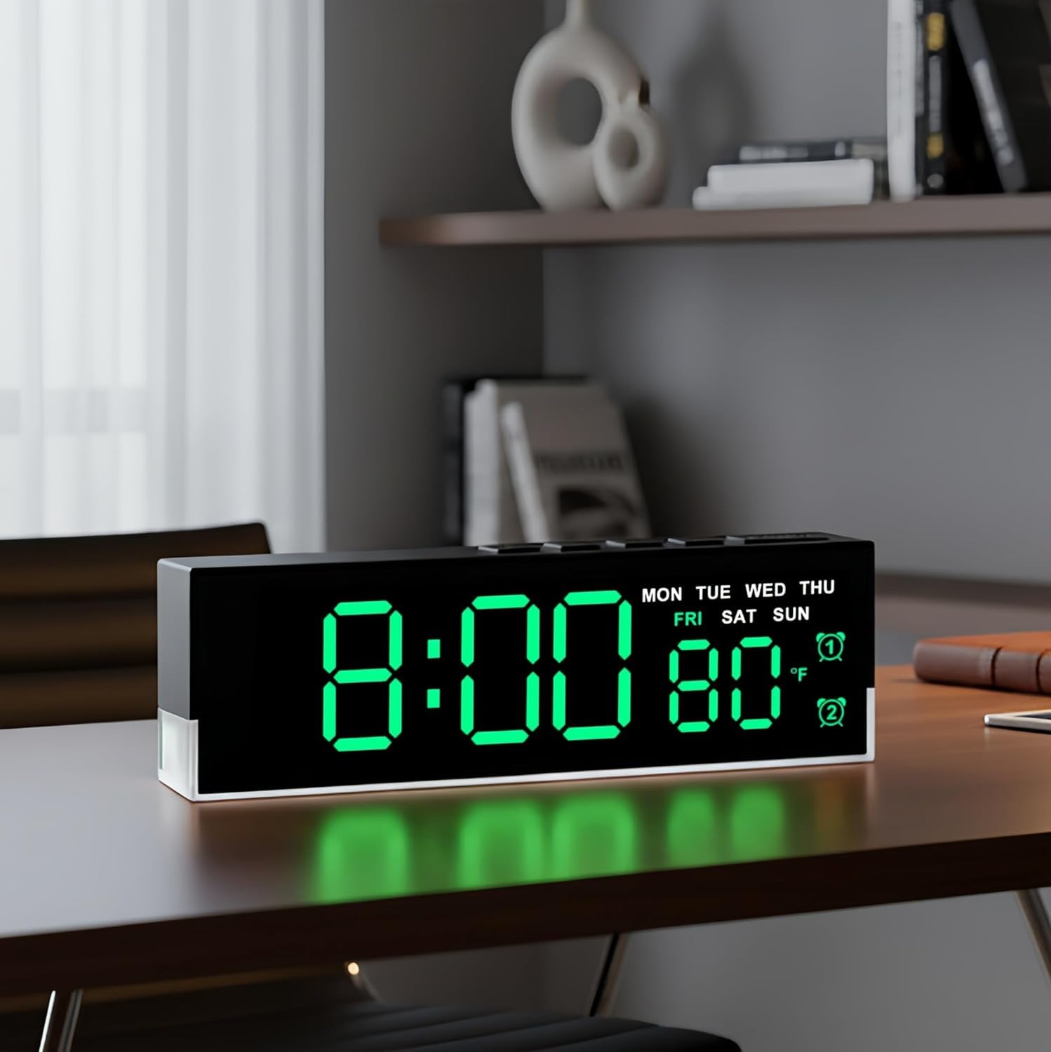 Ceas digital LED Full Screen Display cu alarma duala, temperatura, data si lumina ambientala – design ultra-slim