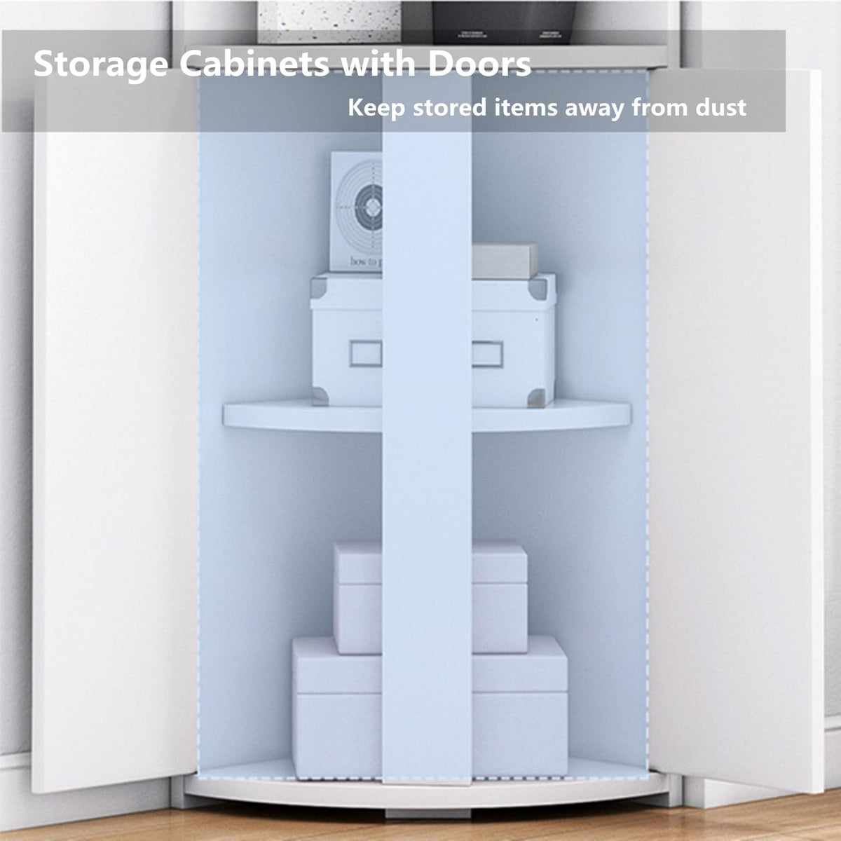 Biblioteca pentru colt cu 4 polite si dulap 2 usi, 180x50x50cm, alb