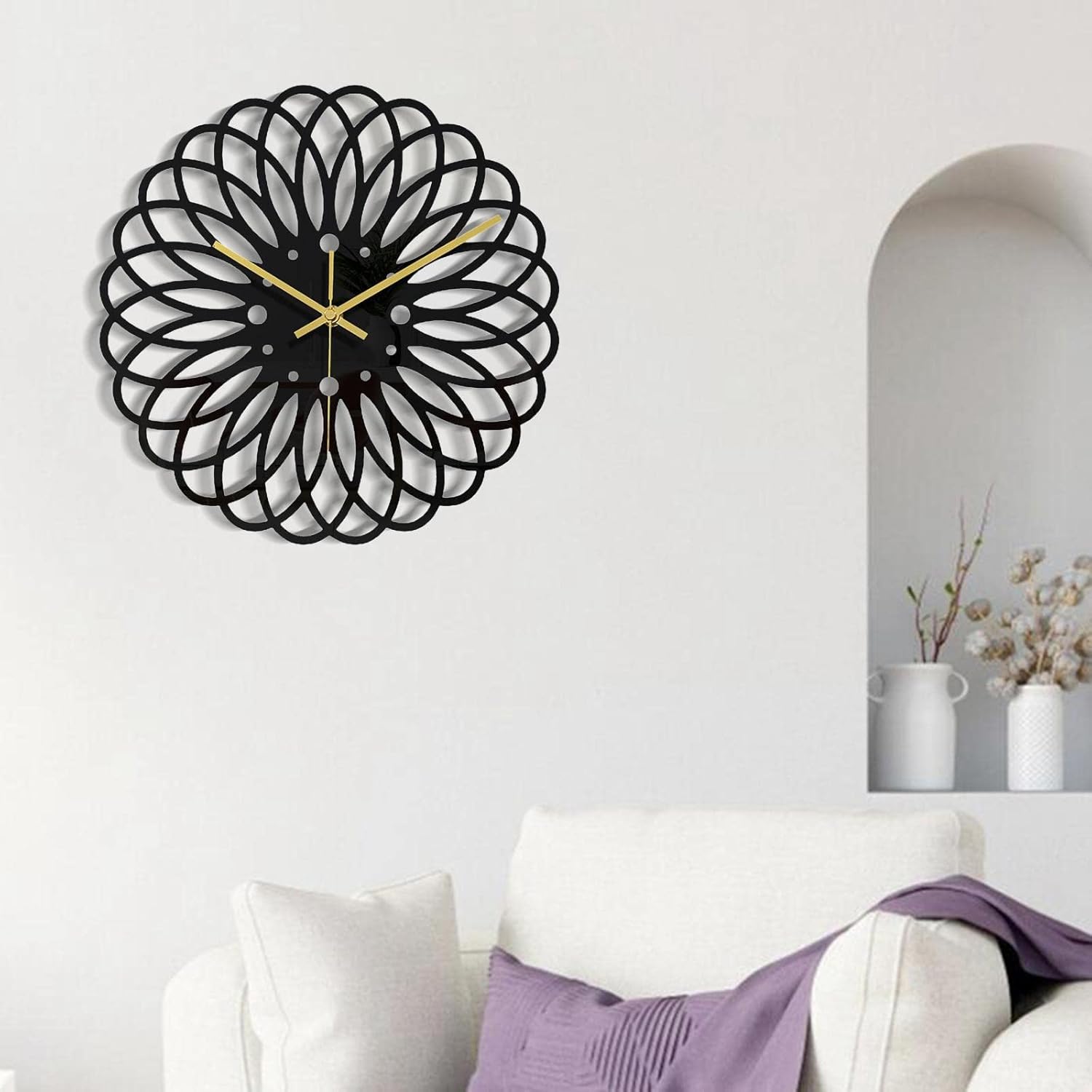 Ceas de perete  30 cm design geometric 3D modern silentios culoare neagra