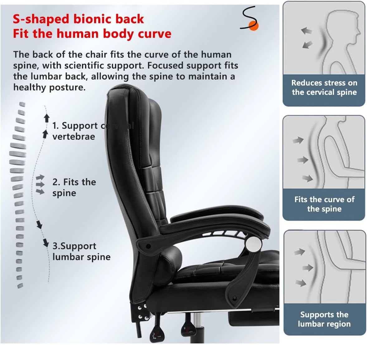 Scaun de Birou Ergonomic Directorial, Piele Ecologică, Recliner și Suport pentru Picioare