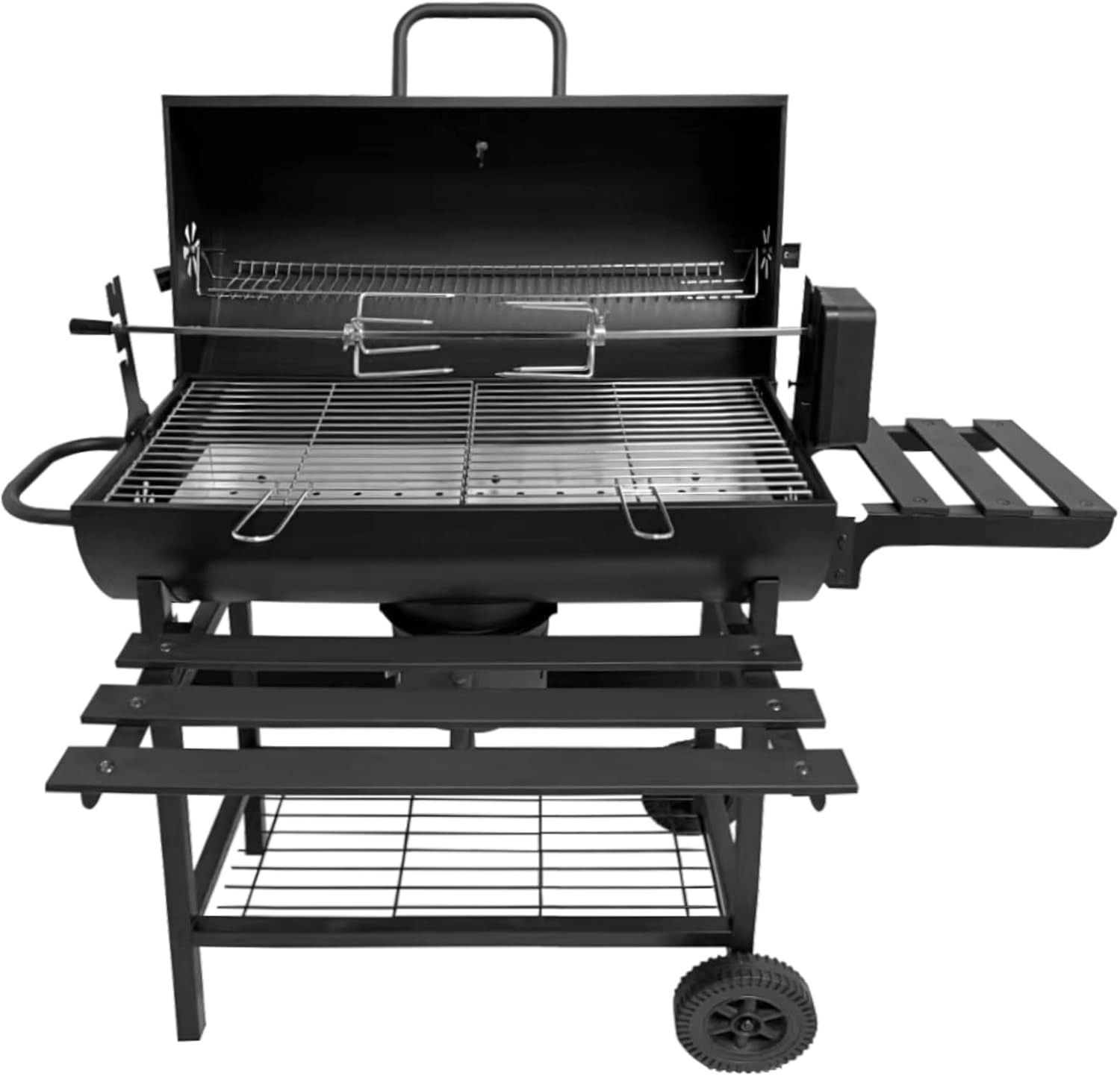 Gratar cu capac si termometru 105,5x85x118 cm – rafturi laterale, roti si aerisire reglabila