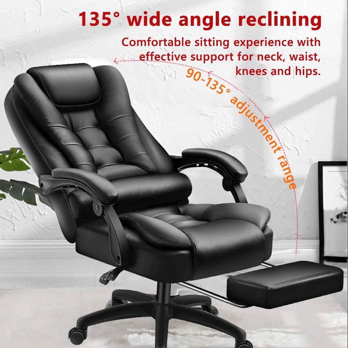 Scaun de Birou Ergonomic Directorial, Piele Ecologică, Recliner și Suport pentru Picioare