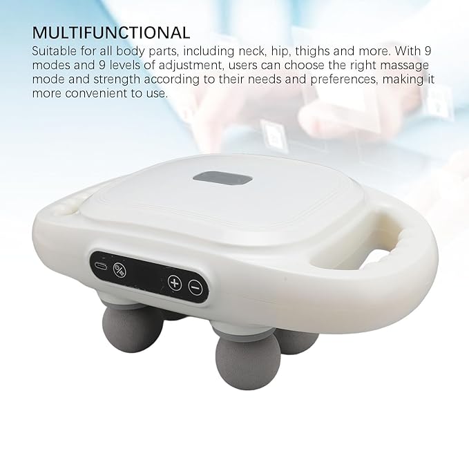 Aparat pentru masaj, Dispozitiv profesional cu 4 capete, 9 viteze reglabile, 19 000 percutii / min, temporizator inteligent, baterie 2000mAh reincarcabila