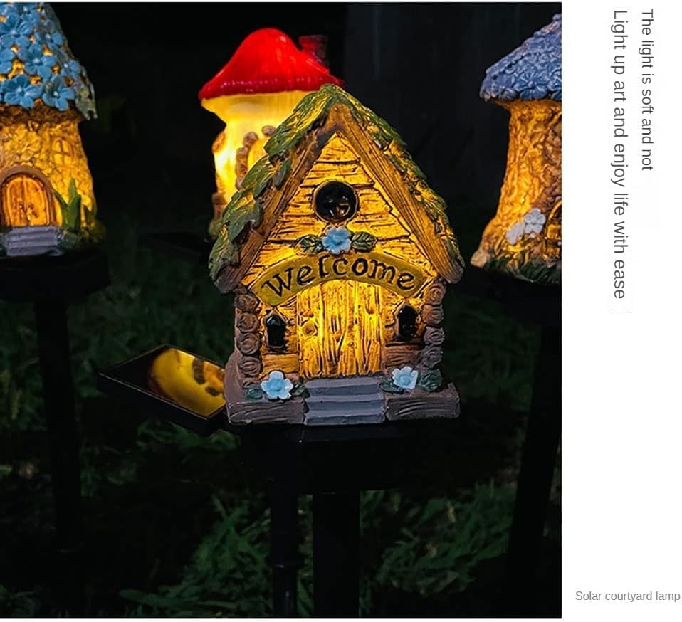 Lampa decorativa de gradina cu încarcare solara, model casuta din povesti