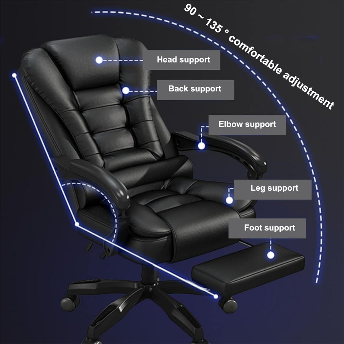 Scaun de Birou Ergonomic Directorial, Piele Ecologică, Recliner și Suport pentru Picioare