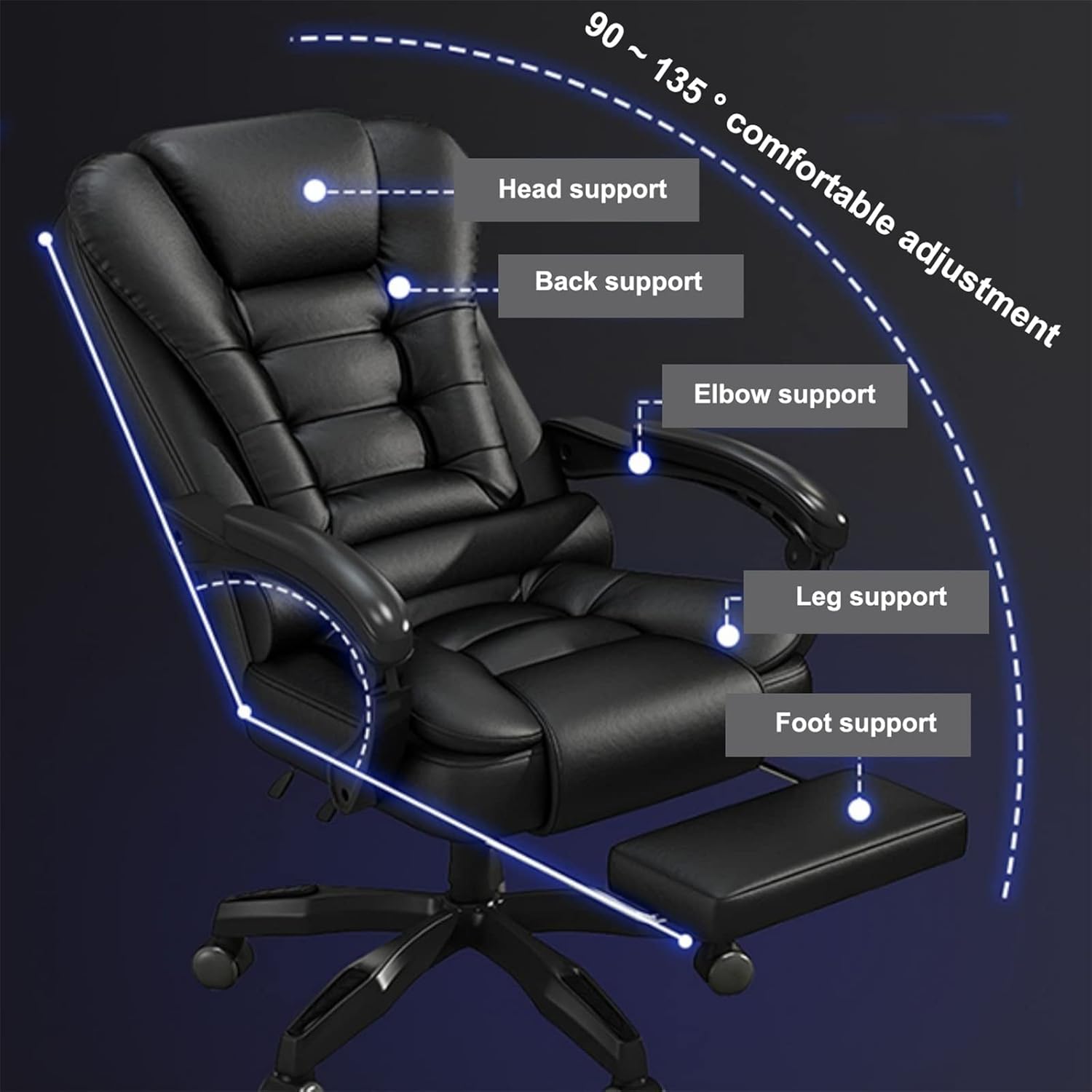 Scaun de Birou Ergonomic Directorial, Piele Ecologică, Recliner și Suport pentru Picioare