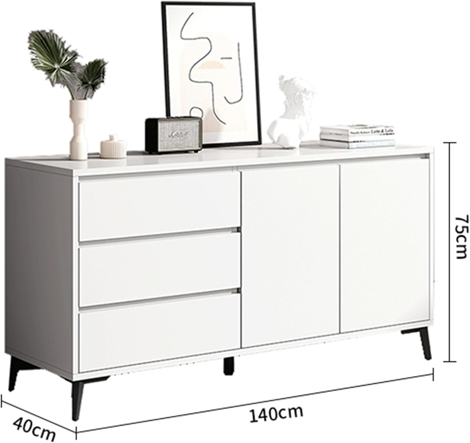 Comoda moderna si simpla cu 3 sertare si 2 usi, MDF, 140x40x75cm