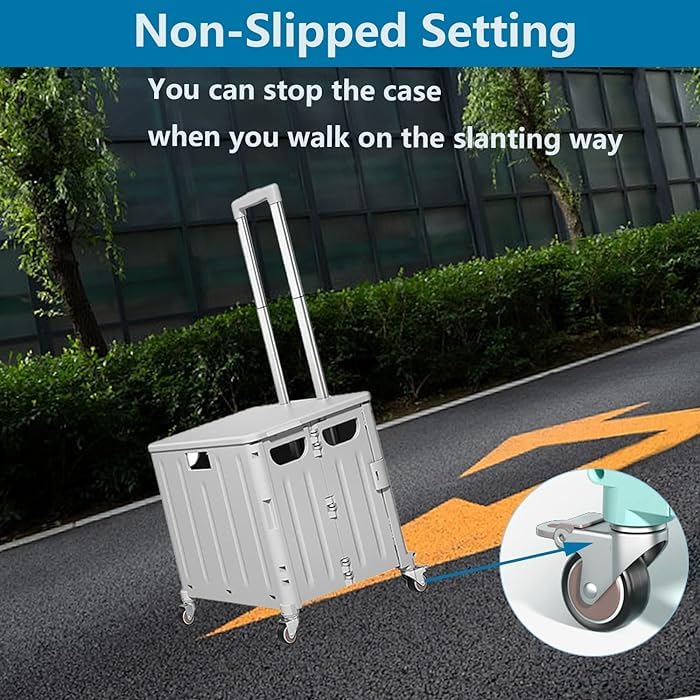 Carucior de cumparaturi pliabil 30L cu maner telescopic și roti, 39x35x48cm, Alb