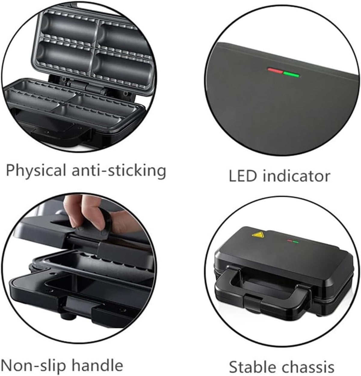 Aparat electric pentru 4 rulouri cu carnati sau placinte umplute in acelasi timp, RAF R529, 800 W, negru