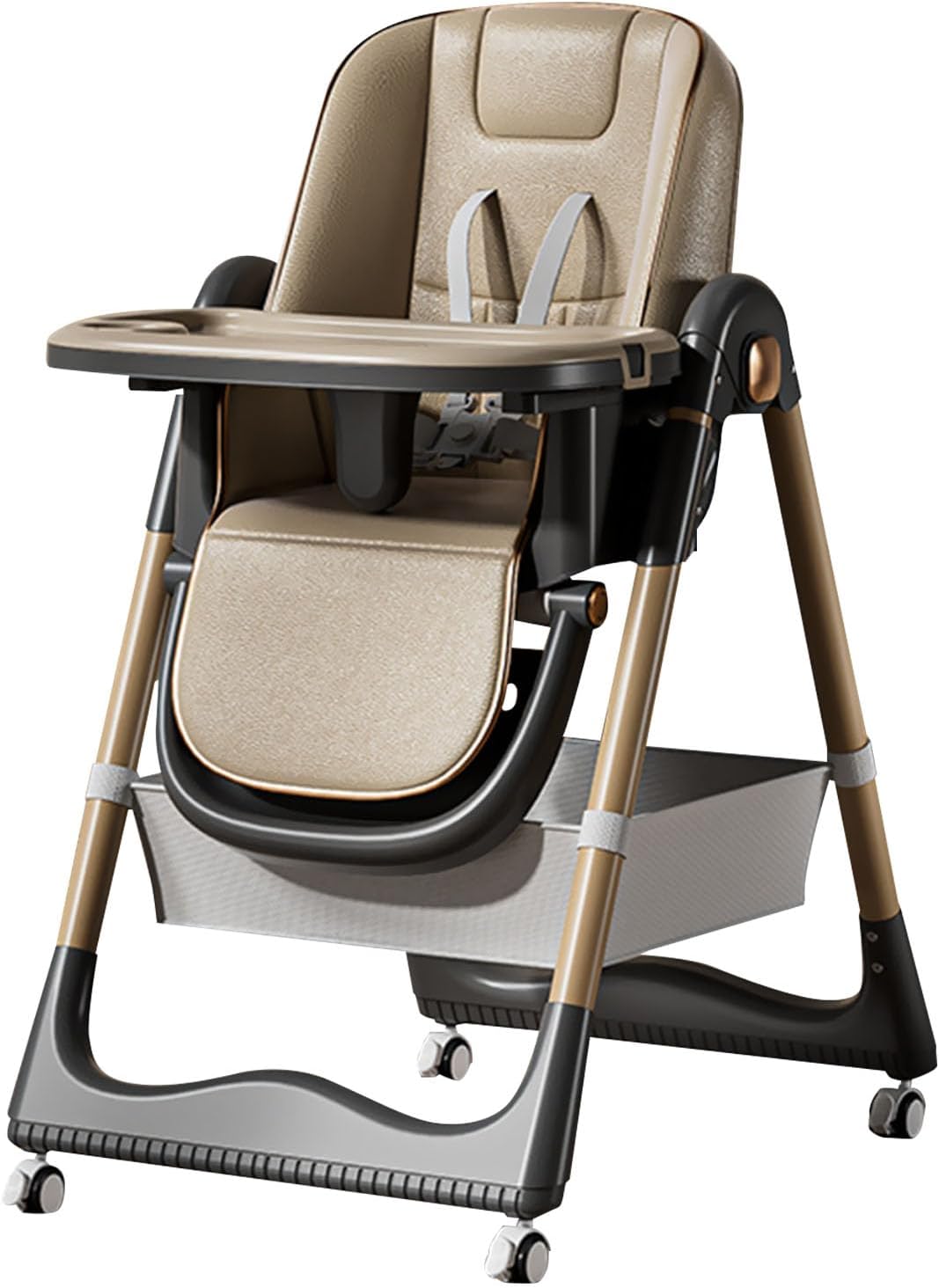 Scaun de Masa 3 in 1 pentru Bebelusi si Copii, varsta 6-36 luni, Inaltime ajustabila, centura de siguranta in 5 puncte, tavita reglabila si detasabila, roti, maro