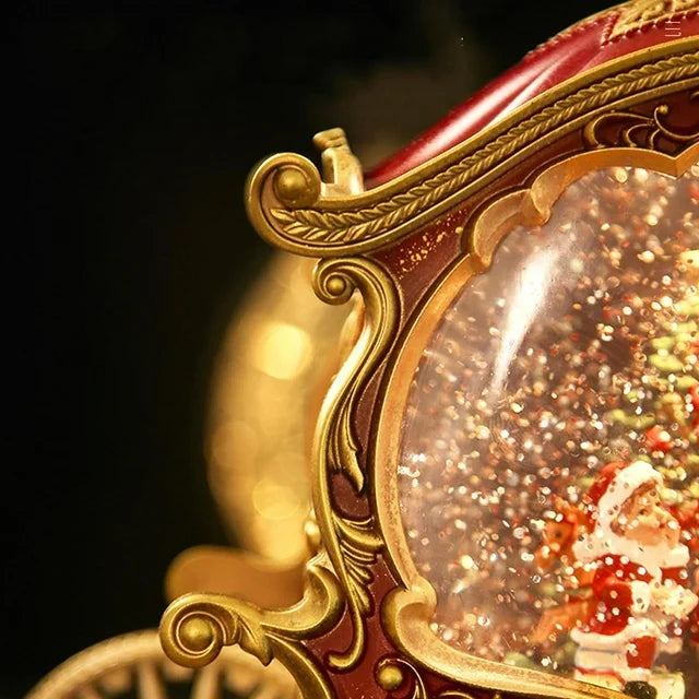 Felinar LED Luminos Premium "Caleasca Lui Mos Craciun", cu 8 Melodii si Invarte Zapada,USB,Baterii