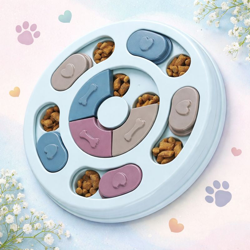 Castron Hranire Lenta Caini Si Pisici, Cu puzzle, 14 zone de hranire, Antiderapant