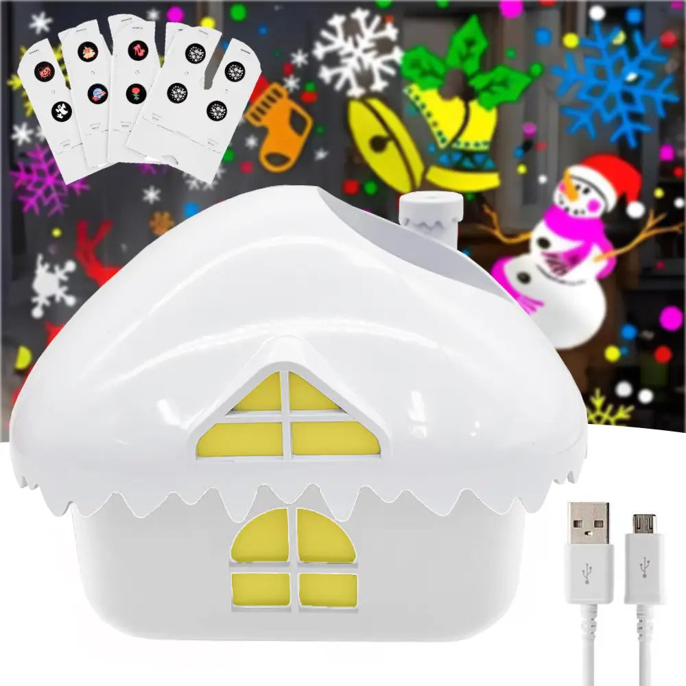 Proiector Craciun tip Casuta cu 5 Diapozitive Interschimbabile, USB