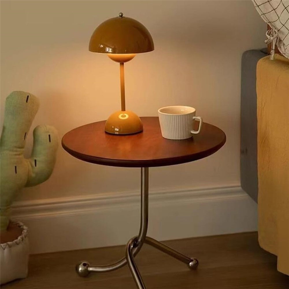 Masuta laterala moderna cu blat rotund si picioare metalice cromate – Design elegant pentru living 40 x 40 x 51 cm