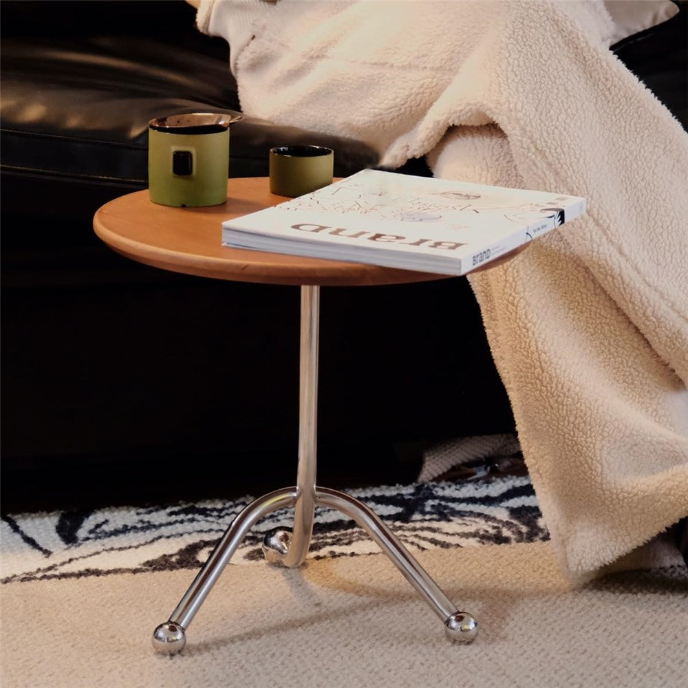 Masuta laterala moderna cu blat rotund si picioare metalice cromate – Design elegant pentru living 40 x 40 x 51 cm