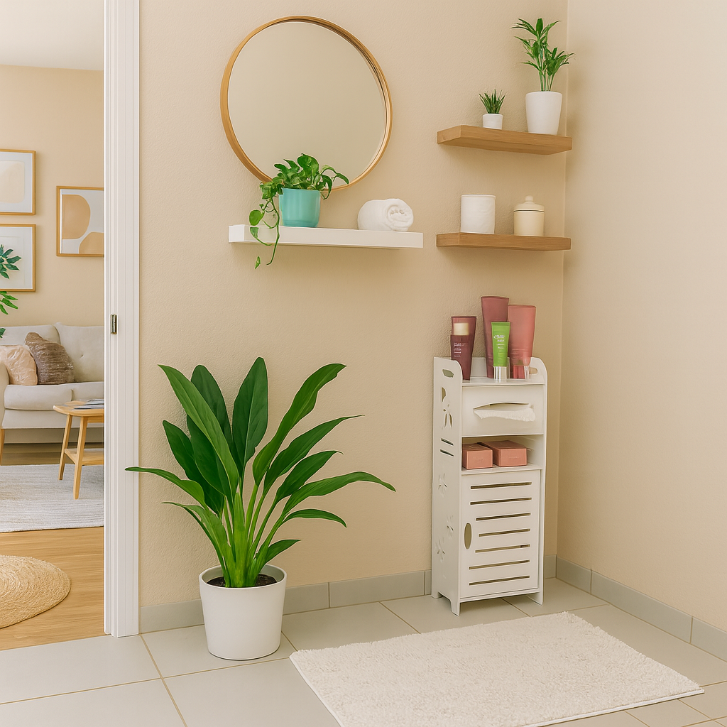 Dulap depozitare pentru baie, 30x24x60 cm, cu suport hartie igienica, alb