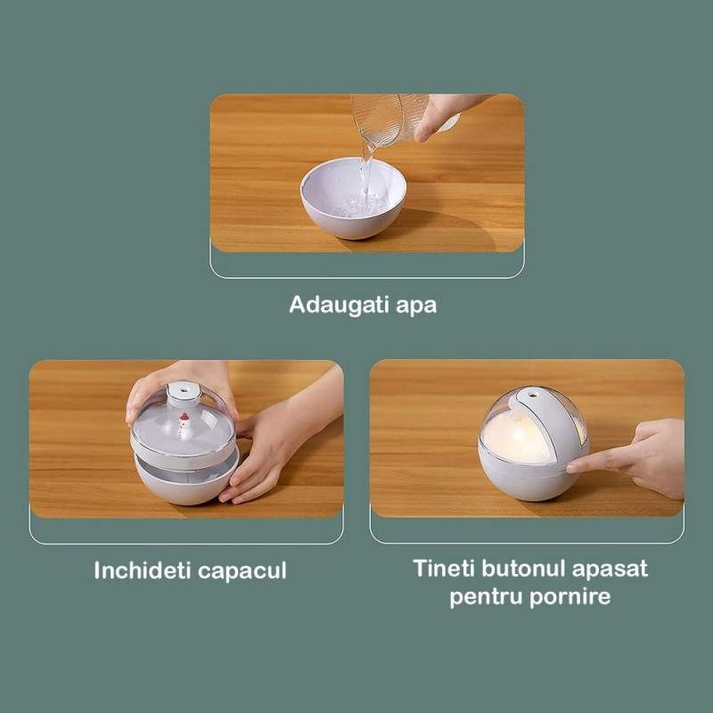 Umidificator Om De Zapada, Purificator Aer, Capacitate 220 ml, Alb