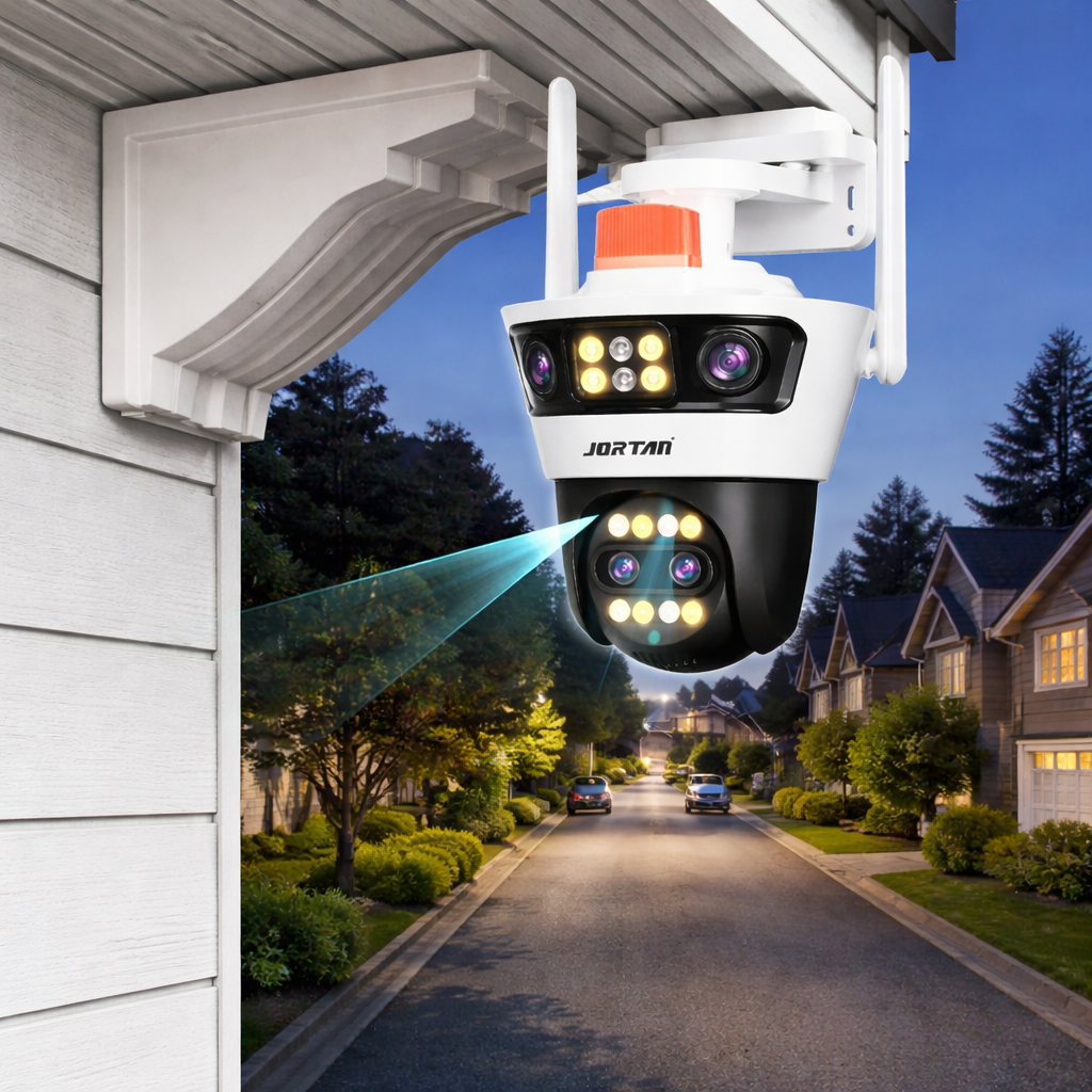 Camera supraveghere WiFi  dubla 9MP PTZ, 4 lentile, vedere nocturna color, detectie miscare, audio bidirectional, IP66