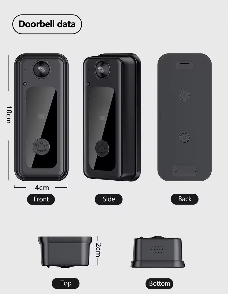 Sonerie video inteligenta Wireless, Ecran IPS 4.3 inch, Night Vision, Senzor IR, Interfon Video HD, 8MP, comunicare bidirectionala, unghi de vizualizare 170°, baterii incorporate, Negru