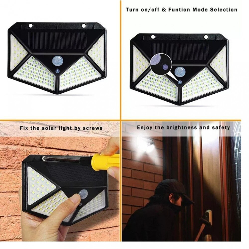 Set 4 Lampi Solare 100LED cu Senzor de Miscare Iluminare Exterior Waterproof - detaliu produs