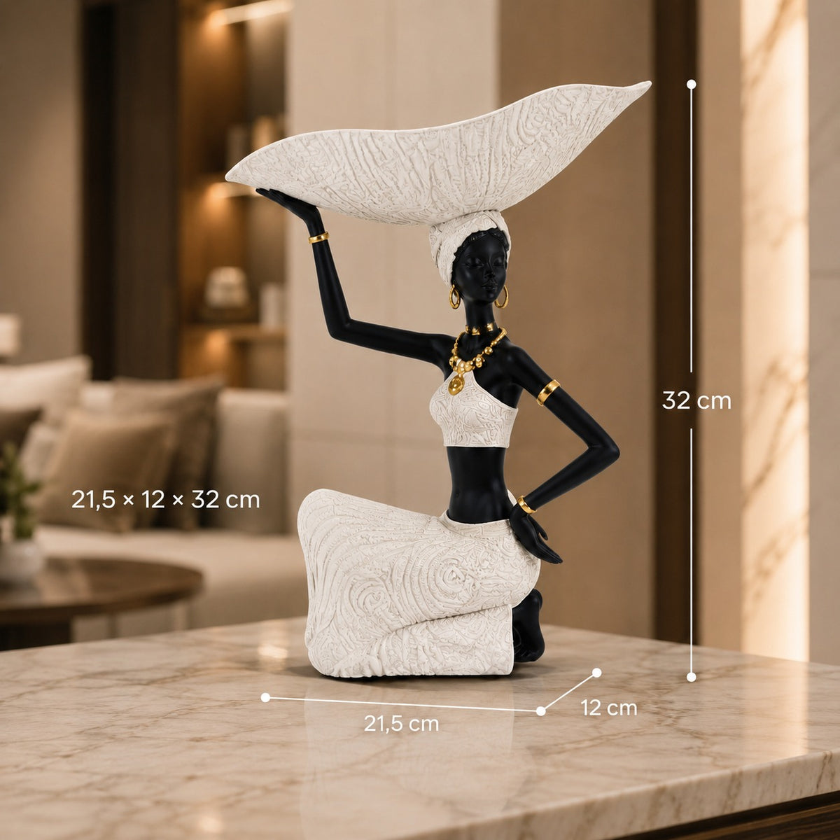 Statuetă Decorativă Femeie Africană cu Tavă – 32 × 21,5 × 12 cm - imagine principala