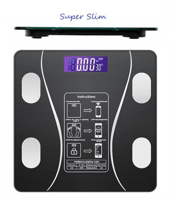 Cantar corporal cu ecran digital Iluminat, aplicatie smart, compatibil android/Ios, conectare bluetooth, termometru, 180 Kg Max